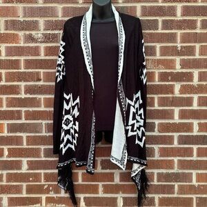My Michelle Aztec Design Fringe Open Front Lightweight Cardigan Sweater Sz XL
